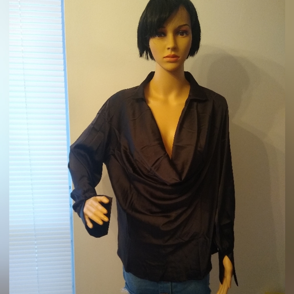 4/$10 NWOT Cowl Neck Collared Blouse With Slit Sleeve